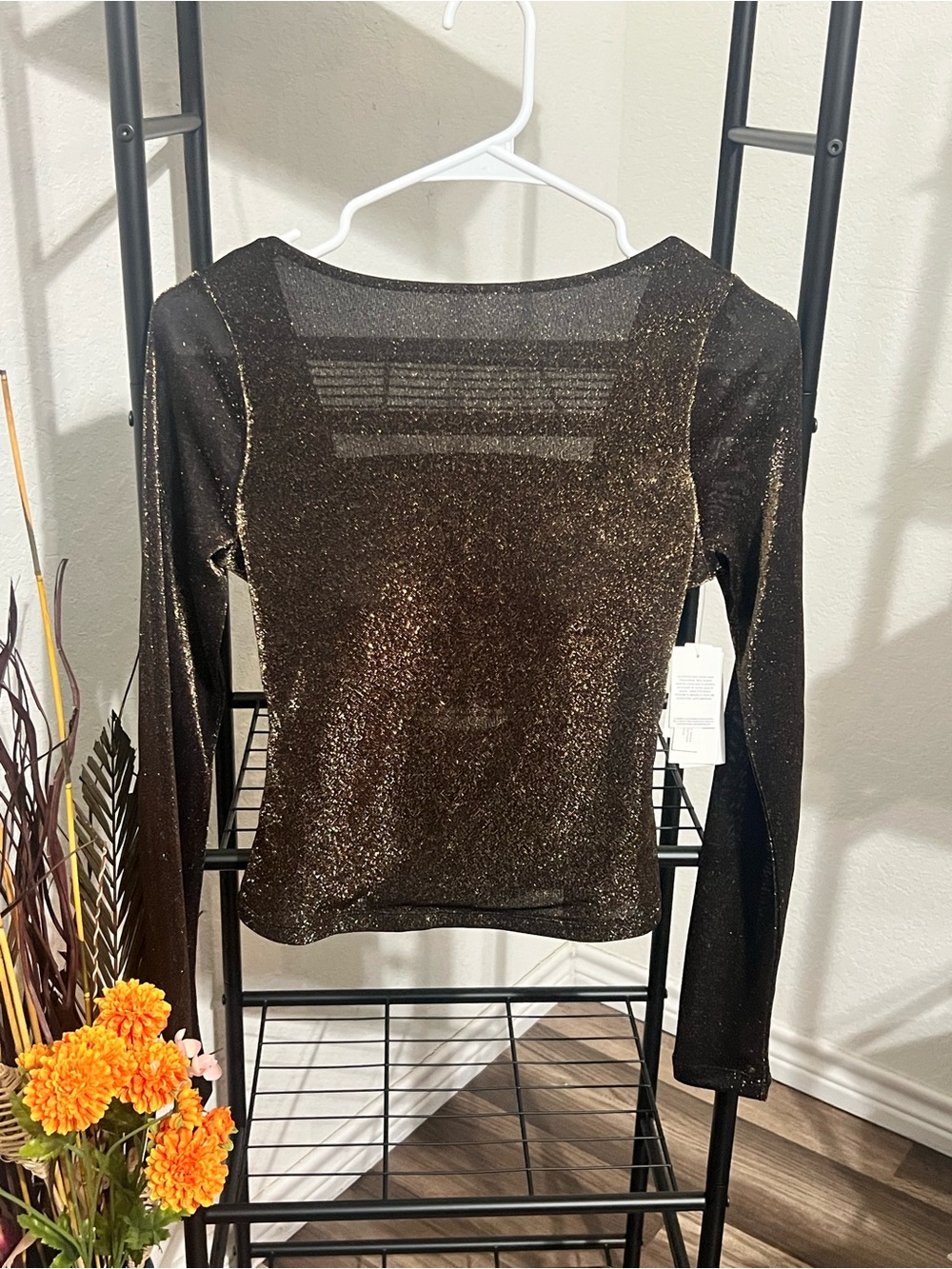 NWT Abercrombie & Fitch Women’s Bronze Metallic Long-Sleeve Sparkle Top size S